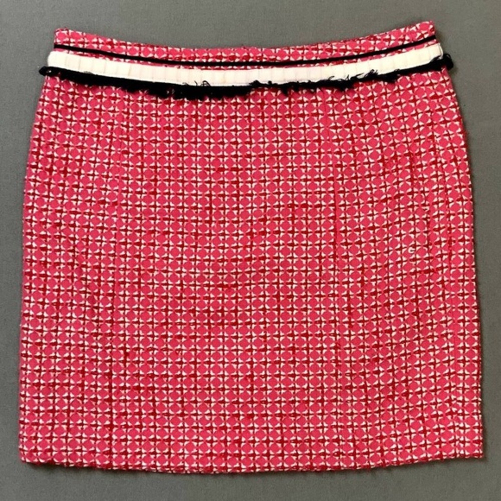 Tory Burch Tweed Mini Skirt Women's Size 2 Pink Frayed Trim Preppy Feminine